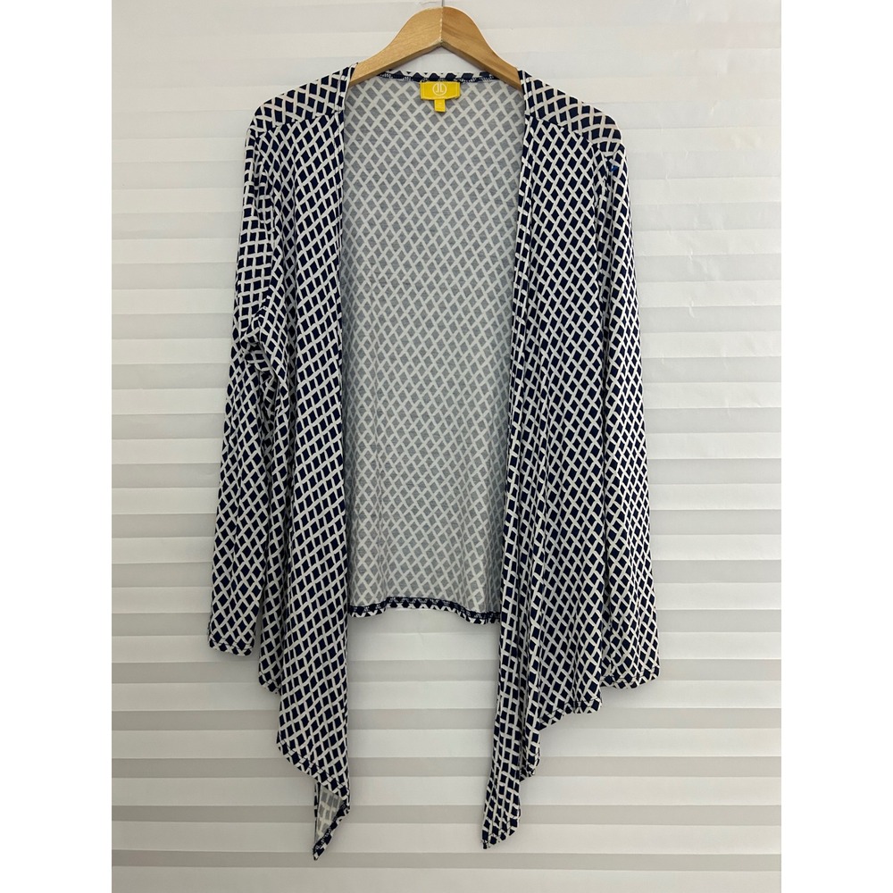 Liz Lange Maternity Cardigan XL Navy White Diamond Geometric Handkerchief Hem